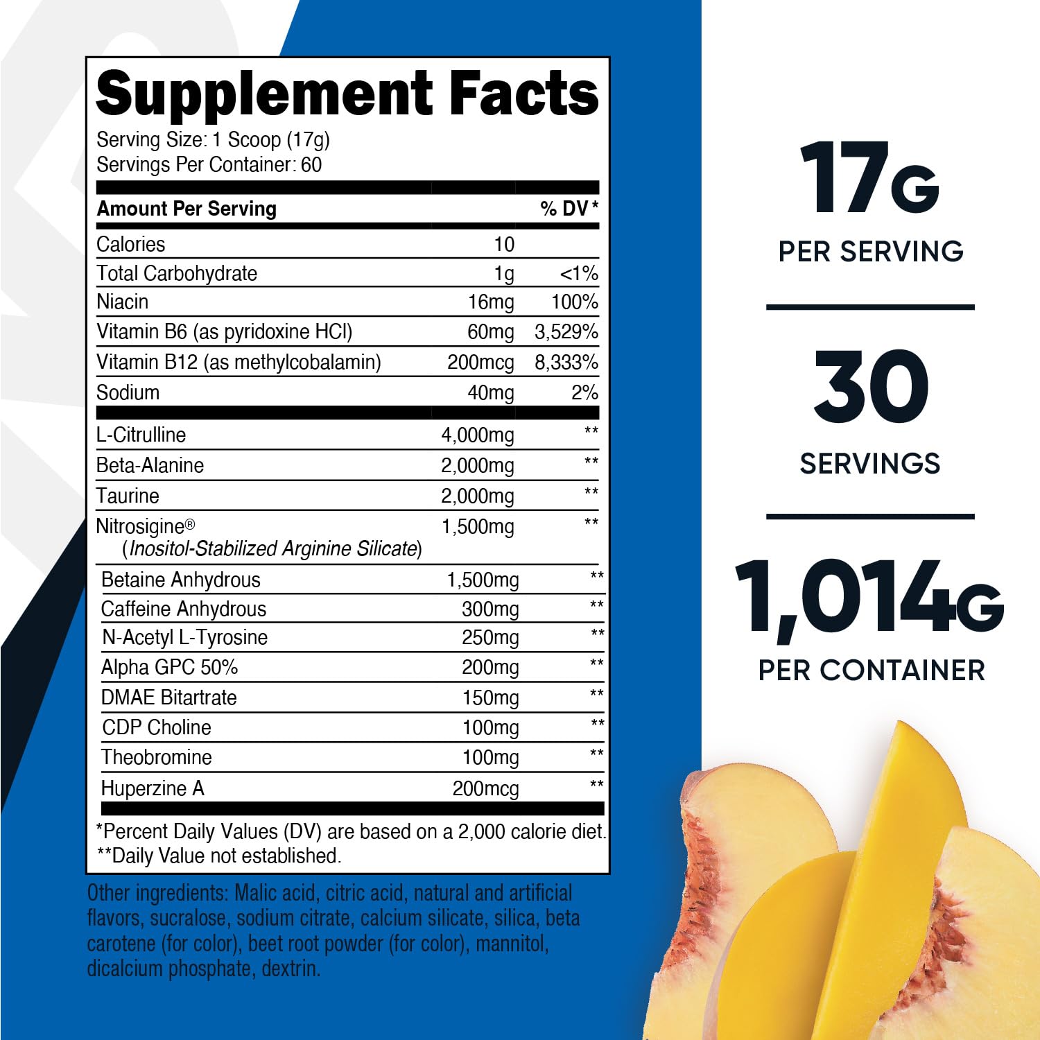 Nutricost Pre-X Xtreme PreWorkout Powder Complex, Peach Mango, 60 Servings, Vegetarian, Non-GMO and Gluten Free