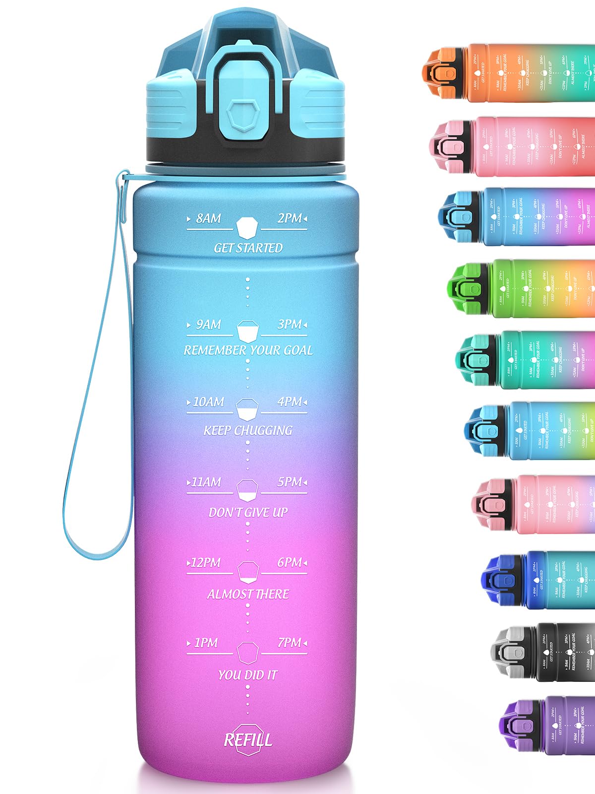 Niggeey 500ml & 700ml & 1000ml Motivational Water Bottle with Time Marker, Sports Water Bottles, Leak Proof BPA Free Tritan Drink Bottle for Kids, Men, Women, Running, Cycling, School, Gym and Sport