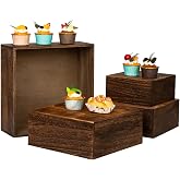 VDEHOM Vintage Brown Square Wooden Cake Stands For Display,Set Of 4 Wood Cupcake Stands Risers, 12 Inches Rustic Wood Crates For Wedding Cake Display, (Vintage Brown)