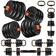 4 in 1 Adjustable Dumbbell Set with Connecting Rod Used as Barbell, Kettlebells, Push up Stand, Fitness Exercises for Home Gym, Orange - 20/30/50 Pounds