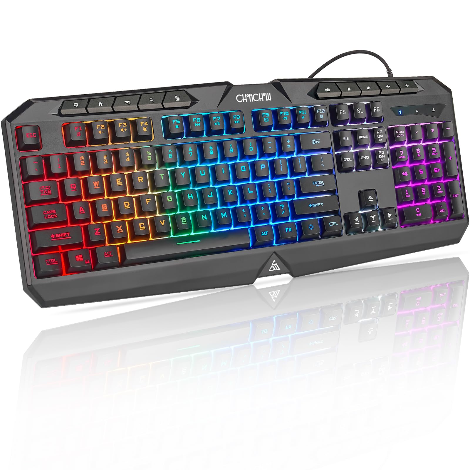 CHONCHOW Gaming Keyboard Wired with Rainbow LED, PC Keyboard with Backlit, Number Pad, Full Size, Dedicated Media Keys, 19 Anti-ghosting Keys for Computer PS4 PS5 Xbox Gamer, Mechanical Feel Switch