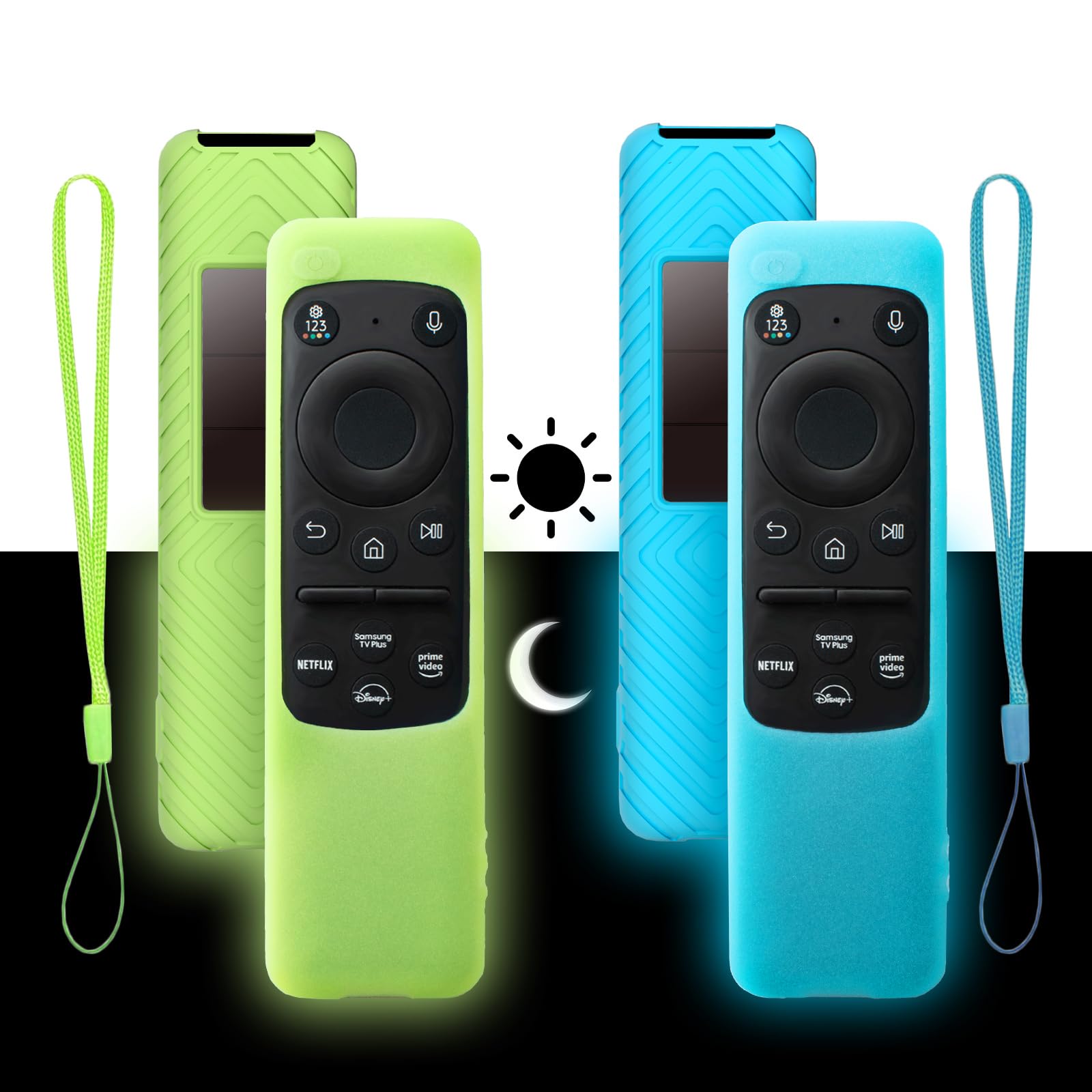 Photo 1 of 2 Pack for Samsung Smart Remote 2024 2023 TM2360F / TM2361F / TM2360E / TM2361E BN59-01436A BN59-01432A BN59-01432J, Light Weight Anti Slip Shockproof Silicone Cover (Glow Green + Glow Blue)