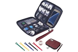 SUNSIR Travel Cable Organizer Bag Waterproof Portable Electronic Accessories Organizer for USB Cable Cord Phone Charger Headset Wire SD Card with 5pcs Cable Ties(Red)