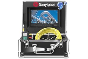Sanyipace Drain Camera, 9-inch LCD Monitor, Harder Coil Cable, 65FT/20M, 4500mAh Battery Powered, 6 Adjustable White Lights, HVAC 1000TVL, IP68 Waterproof Sewer Camera, DVR Recorder, 16GB TF Card