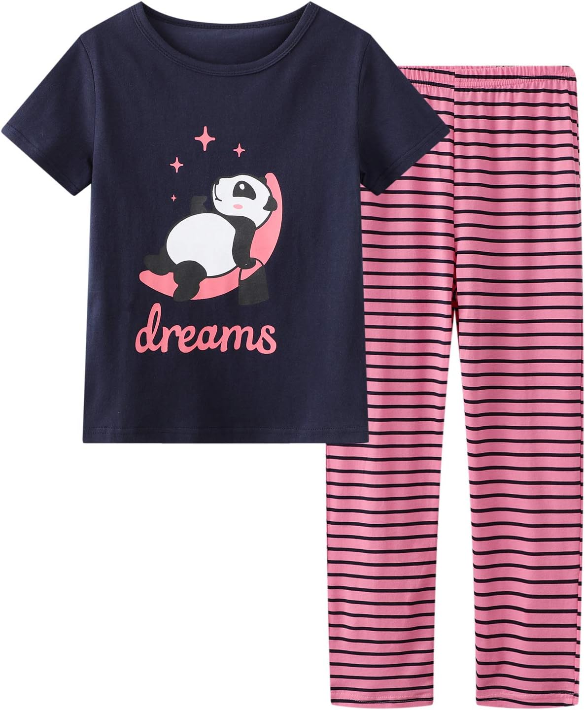 UNICABBIT21Pajamas for Girls Cute Unicorn Pants and Short Sleeve Tee Big Kids Cotton Sleepwear Set Size 6-16
