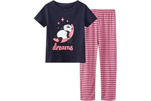 UNICABBIT21 Pajamas for Girls Cute Unicorn Pants and Short Sleeve Tee Big Kids Cotton Sleepwear Set Size 6-16