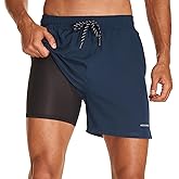 HODOSPORTS Mens Swim Trunks 5" Inseam Quick Dry Swimsuit with Compression Liner and Pockets Swimming Shorts