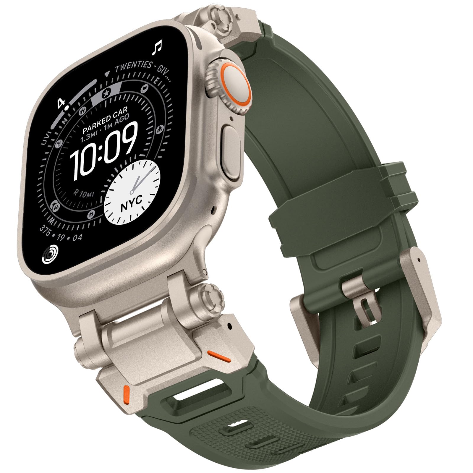 KADES 49mm 46mm 45mm 44mm 42mm(series 3) for Apple Watch Strap,Rugged Sport Silicone Replacement Band with Metal Connector for iWatch Ultra 3 2 1/SE/Series 11 10 9 8 7 6 5 4 3 2 1, Titanium/Green