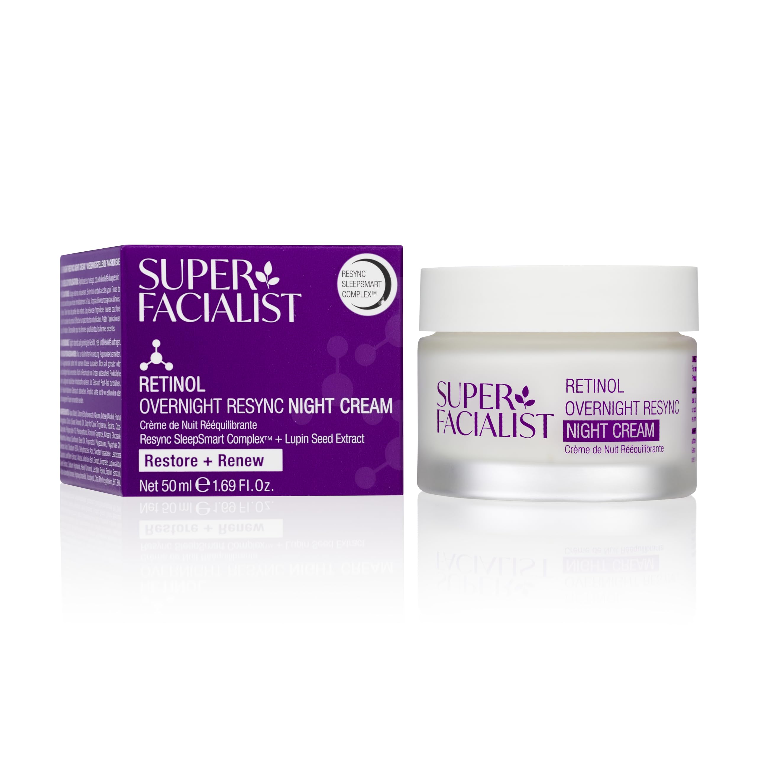 Super Facialist Retinol Overnight Resync Night Cream 50ml – Anti-Ageing Night Moisturiser with Retinol & Hydrating Complex for Smoother Skin