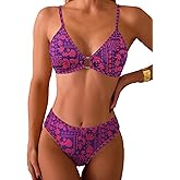 Fanuerg Women's Triangle Bikini Sets O Ring Linked Two Piece Swimsuits Floral Printed Cheeky Bathing Suit