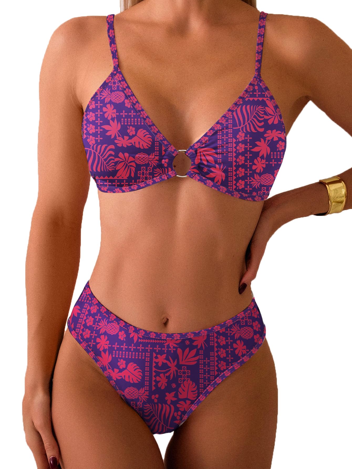 Fanuerg Women's Triangle Bikini Sets O Ring Linked