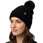 Funky Junque Women's Fleece Lined Winter Beanie - Cozy Cable Knit Pom Pom Hat - Burgundy, Lavender, Tan, Candy Pink