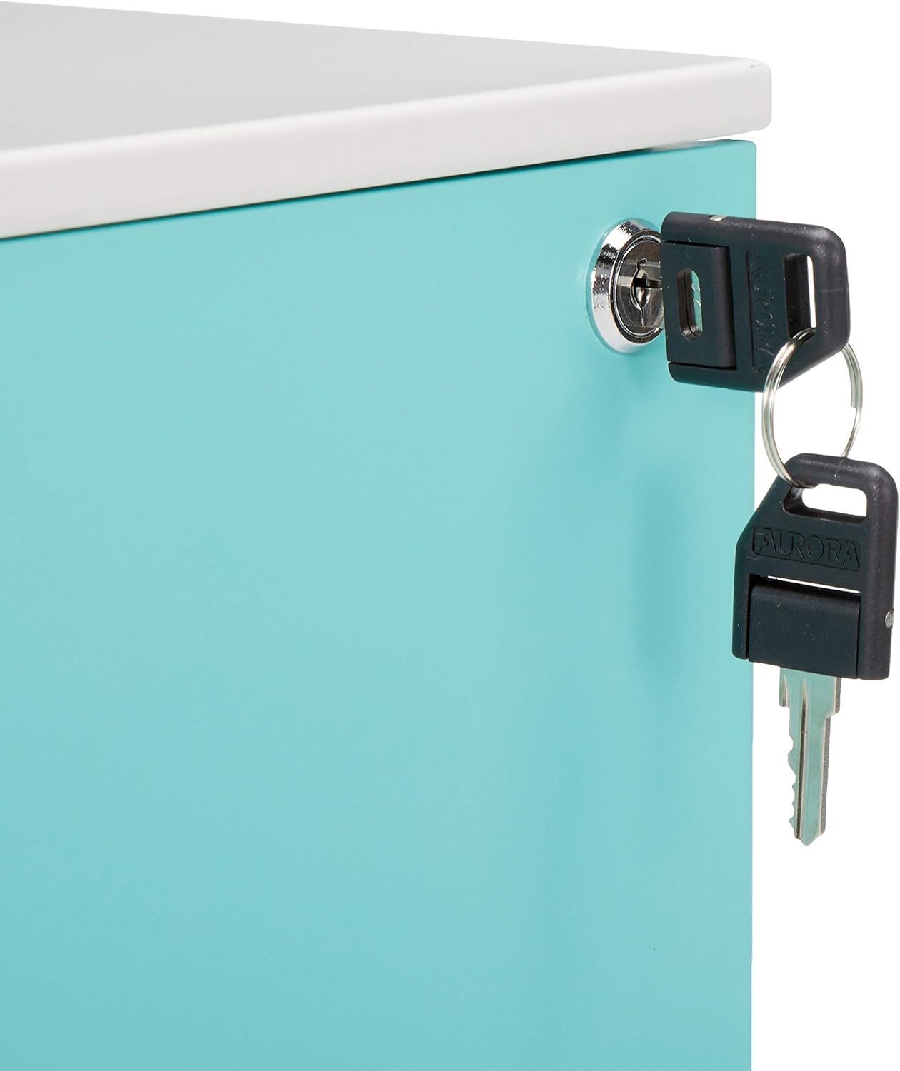 Aurora FC-103BL Fully Assembled Modern Soho Design 3-Drawer Metal Mobile File Cabinet with Lock Key, White/Aqua Blue : Office Products