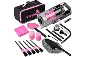 vioview Car Cleaning Detailing Kit Interior Cleaner, 14Pcs Cleaning Supplies with High Power Portable Vacuum Cleaner, Detailing Brush Set, Windshield Cleaner, Pink Car Accessories for Women