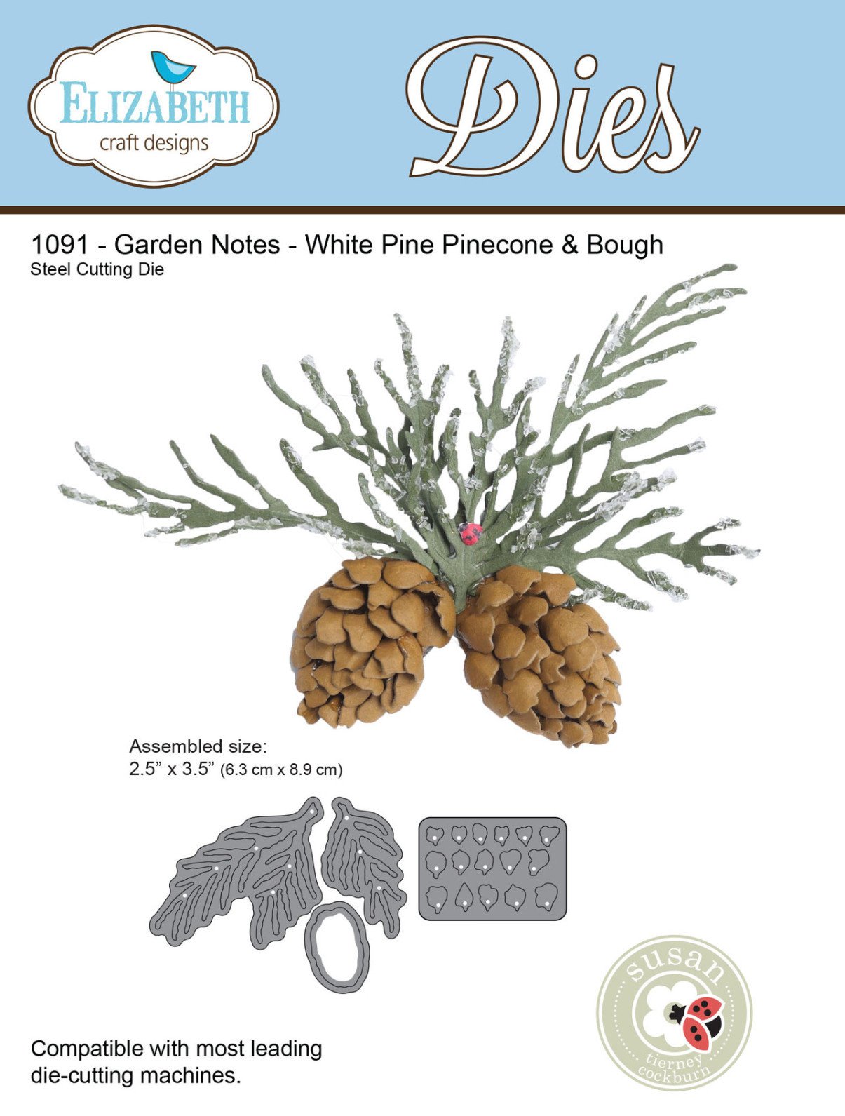 Elizabeth Craft Designs Elizabeth Craft Metal Die Garden Notes Whitepine Boughs and Pinecone, Acrylic, Multicolour, 0.25x13.97x21.59 cm
