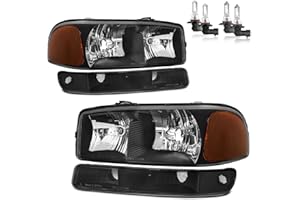 KarSpareHub Headlights Assembly for 99-07 GMC Sierra, Compatible with 99-06 GMC Yukon Headlamp Replacement Black Housing Driv