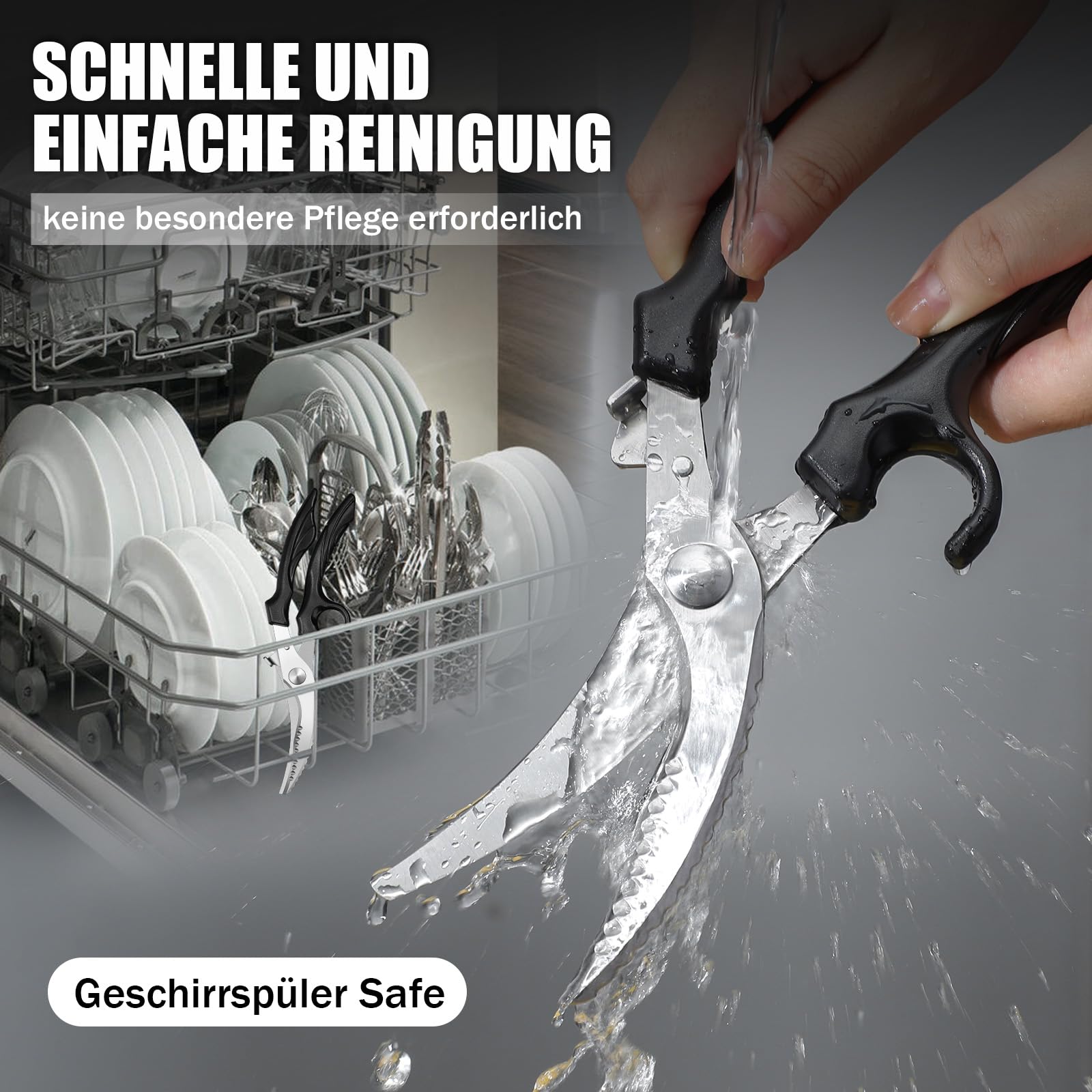PURPLE BIRD GK02 Geflügelschere Küchenschere Profi, 4mm Edelstahl fleischschere mit Sicherheitsschloss & Federbelastung, 103° Schneidwinkel für Fleisch, Gemüse und Knochen, Rutschfester Griff 5