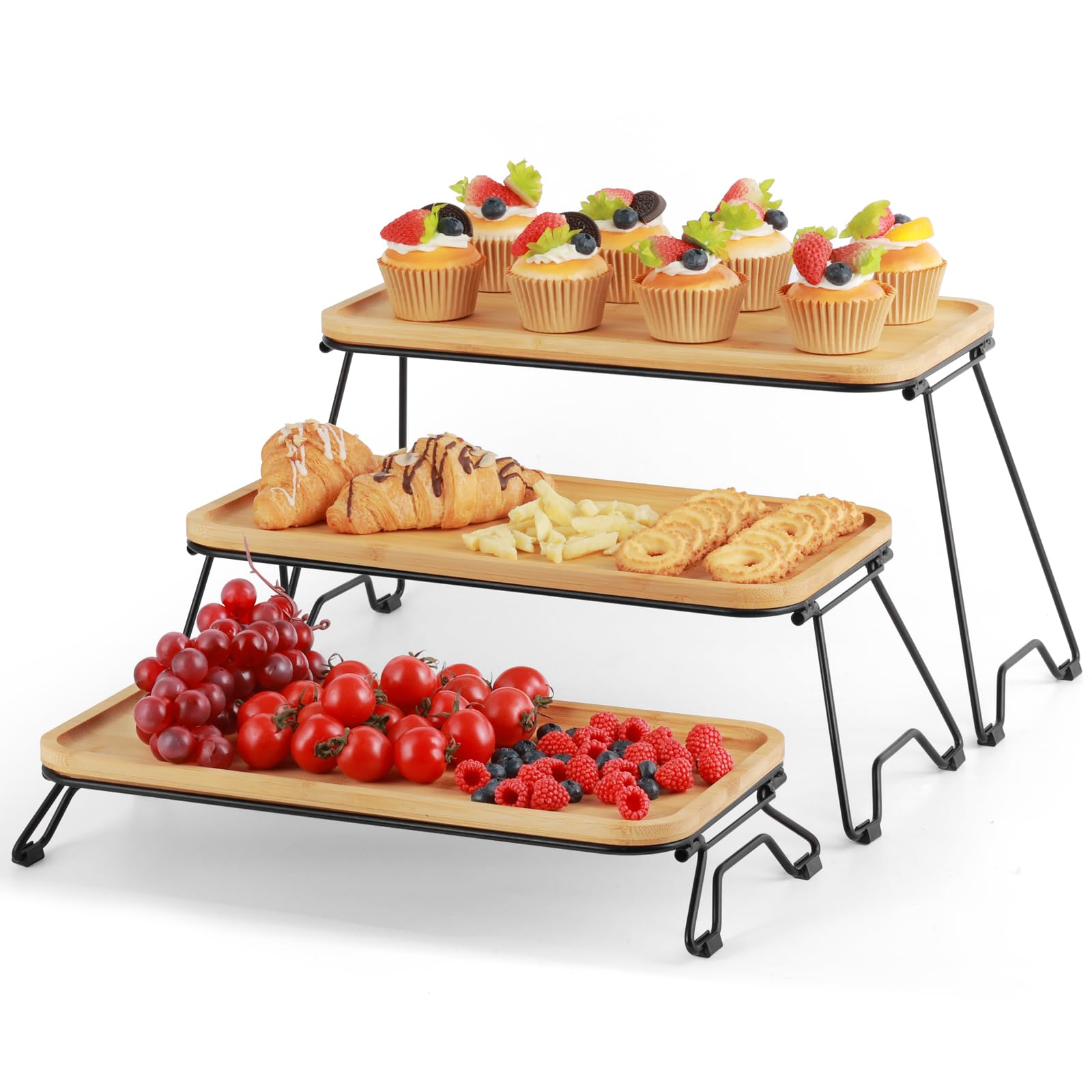 Photo 1 of Urban Deco 3 Tier Serving Tray, 15" Three Tiered Tray Cupcake Stand Serving Platters and Trays for Party, Dessert Table Display Set, Charcuterie Boards, Entertaining Food Tray