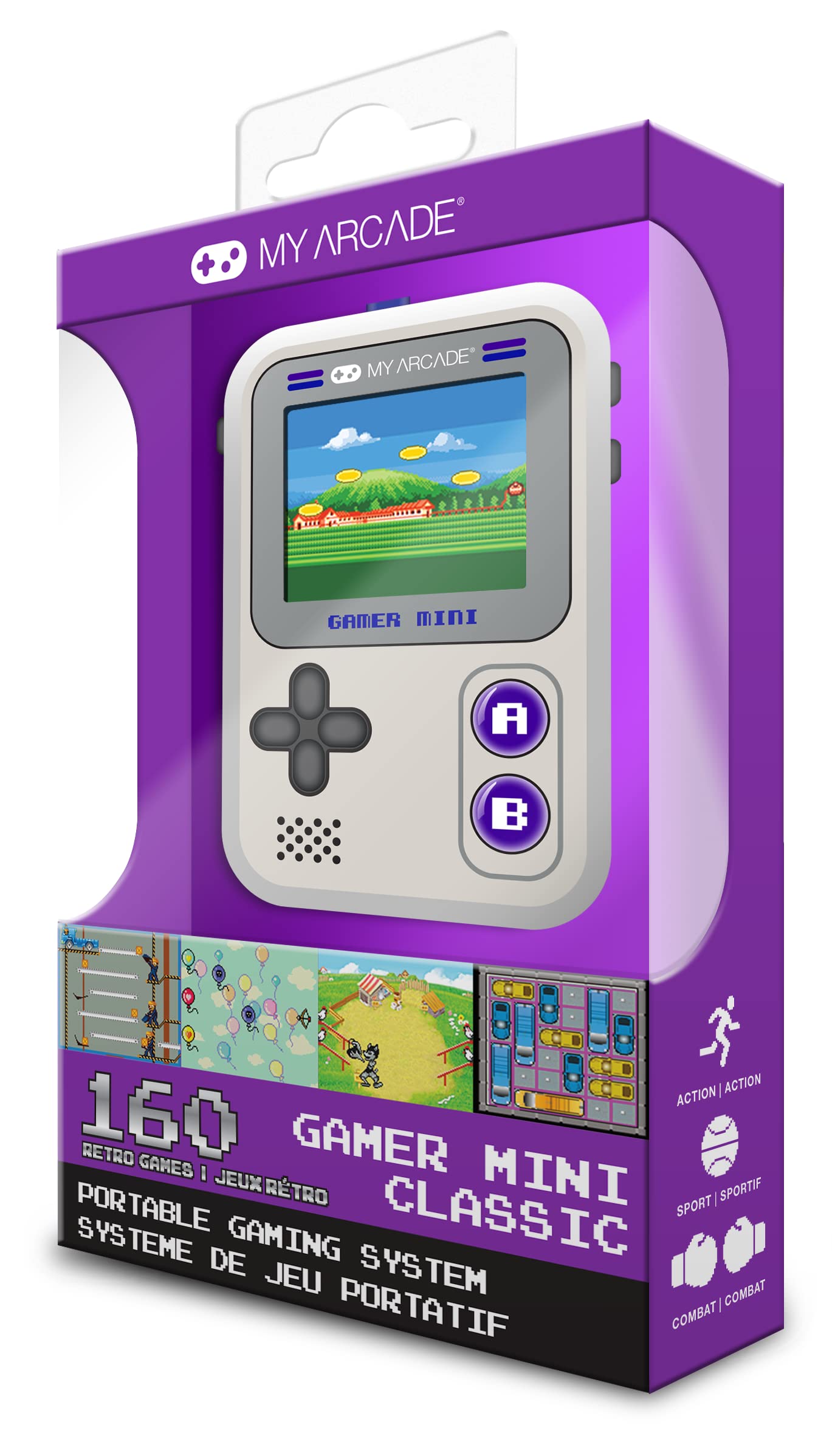 My Arcade Gamer Mini Classic-Purple: Games for Kids, Miniature Handheld Gaming System Packed with 160 Games, 1.8'' Color Display (DGUN-3924), Small