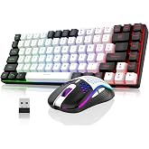 RedThunder K84 Wireless Keyboard and Mouse Combo, LED Rainbow Backlit Rechargeable Battery, 75% Layout TKL Ultra Compact Gaming Keyboard &amp; Lightweight 3200 DPI Honeycomb Optical Mouse (White-Black)