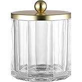 Indecor Home Clear Transparent Apothecary Octagional Shaped Glass Canister Jar With Gold Metal Lid Cover for Bathroom Organization, Cotton Balls, Q Tips, and Small Accessories, Bathroom Storage