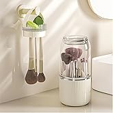 Iilnlaty 360° Rotating Makeup Brush Holder Organizer,Makeup Brush Holder with Cleaning and Drying Function,Cosmetic Display Case with Cover,Makeup Organizer for Vanity,Desktop,Bathroom(Cream)