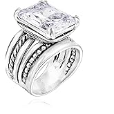 JEAN RACHEL JEWELRY 925 Sterling Silver Ring - Rope Bead with Octagon Cubic Zirconia Vintage Design - Hypoallergenic, Lead & Nickel Free - Artisan Handcrafted Statement Rings for Women