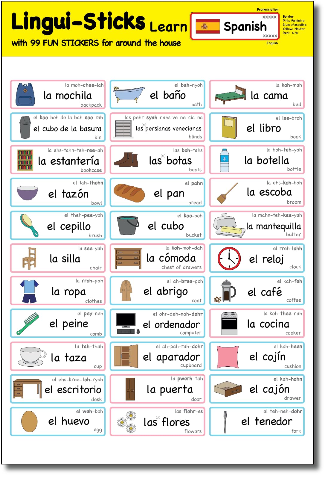Lingui-Sticks Language Learning Stickers - Educational Stickers to Learn Spanish for Kids & Beginners — image 1