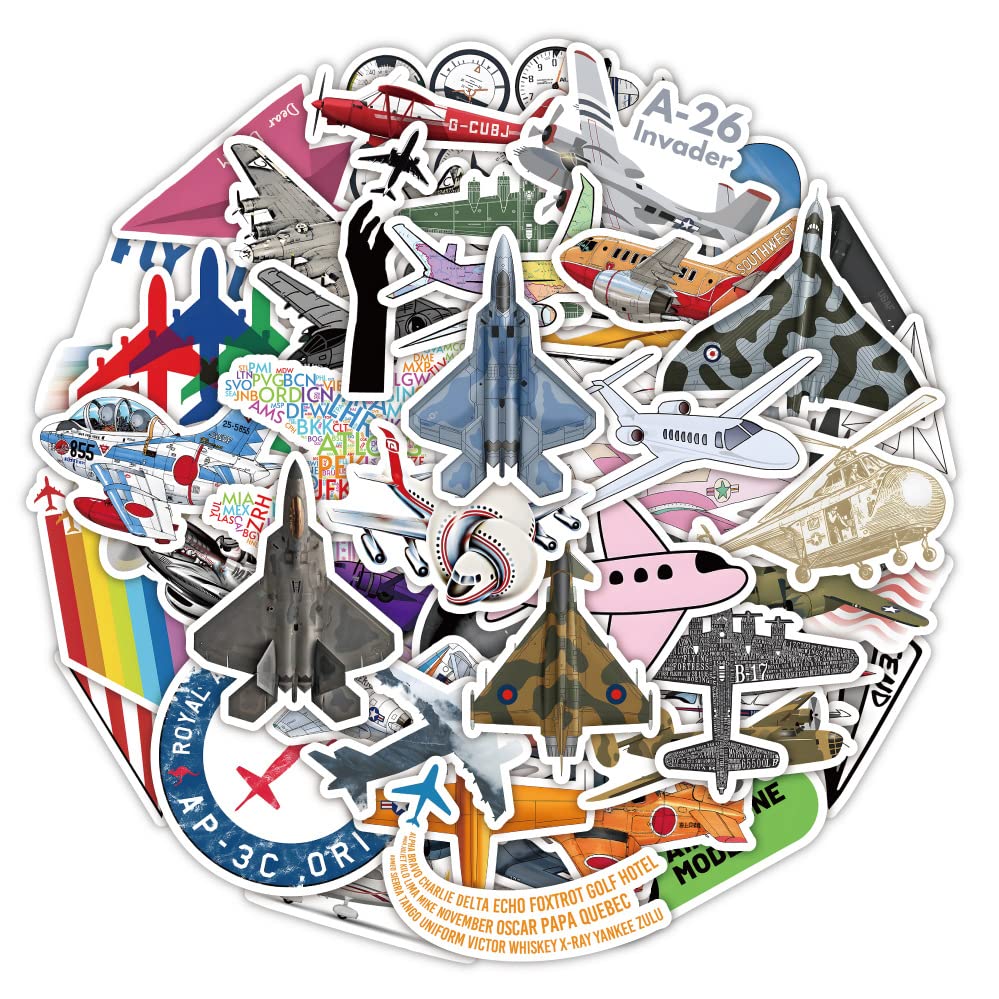 50 Pcs Aircraft Stickers for Kids Teens Adults Boys Girls Gift,Stickers Pack for Laptop,Skateboard,Luggage,Car,Bike, Cup,Computer,Water Bottle Decor,Aeroplane Vinyl Waterproof Sticker Decals