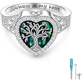 925 Sterling Silver Opal Cross Urn Rings for Ashes Heart Cremation Ring for Ashes for Human Pet Cremation Jewelry for Ashes for Women Keepsake Ring for Ashes of Loved Ones