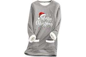 KICILVS Christmas Sweaters for Women Winter Fleece Sherpa Lined Crewneck Pullover Sweatshirt Xmas Print Long Sleeve Shirt