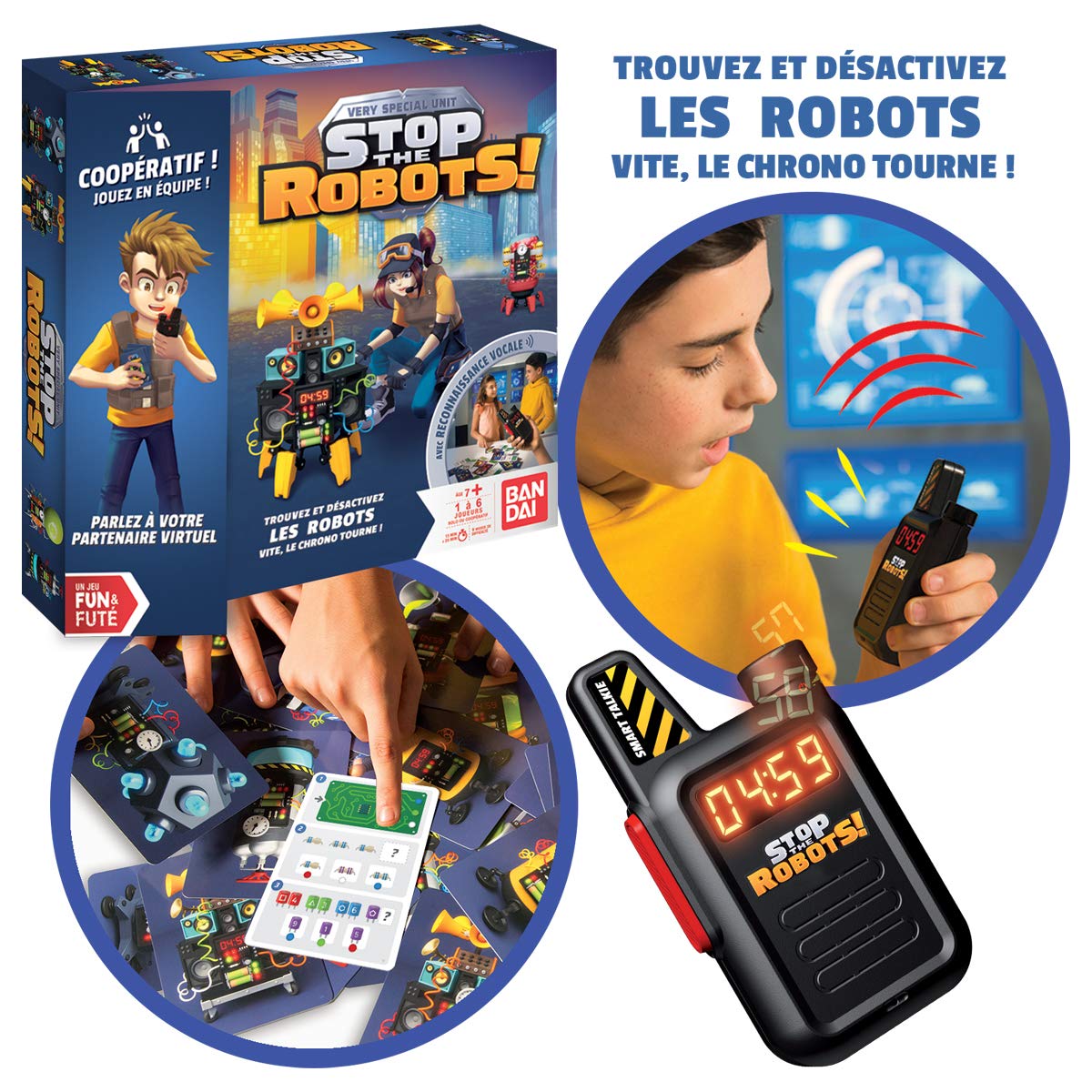 BANDAI Fun & Thinking Games - Very Special Unit: Stop The Robots - Cooperative Board Game - Interactive Game with Voice Recognition for Friends and Family - Speaks French - ZZ20112