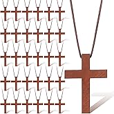 Ecation Wood Cross Necklace Bulk for Men Women Wooden Crucifix Pendant for Church Car Mirror Small Wooden Craft Gifts Crosses for Bible Verse Easter Party Favor Christian Gifts