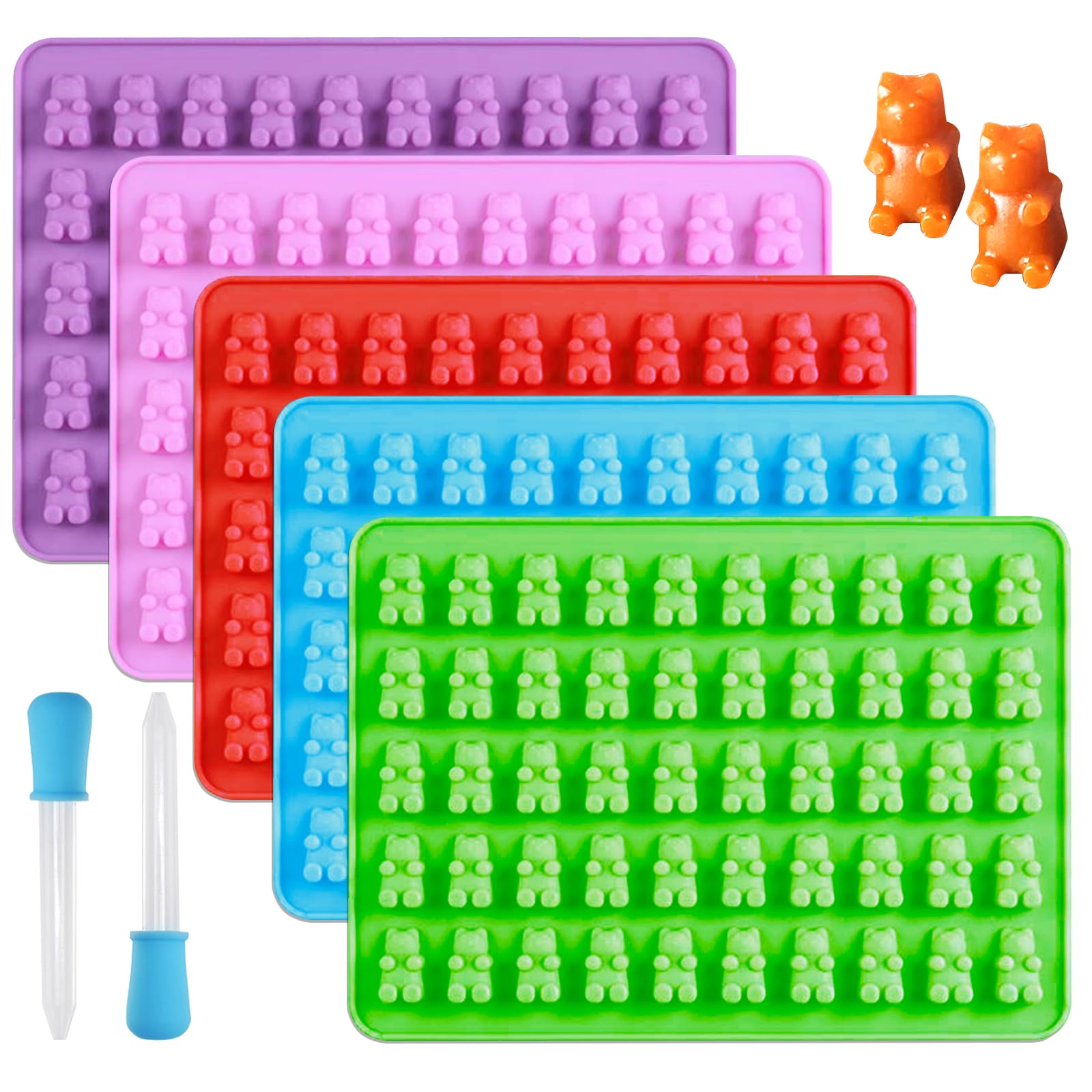 Eolilim 5 Mini Gummy Bear Droppers Set, Silicone Reusable Candy Moulds, Silicone Sweet Moulds