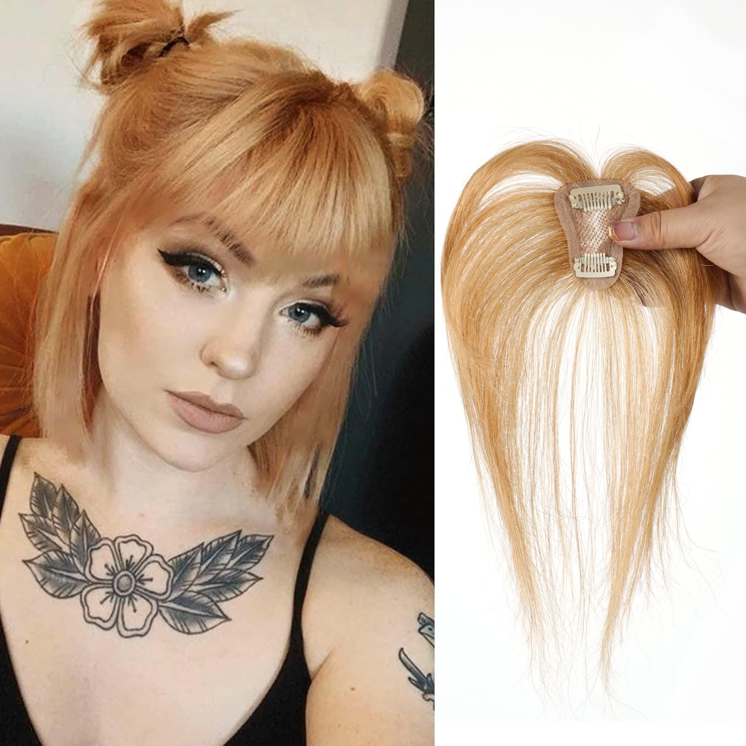 Clip In Fringe Bangs 360° 3D Cover Clip in Bangs 100% Real Human Hair Toppers with Bangs，Ash Blonde Hair pieces Clip on Bangs for Women Fake Bangs for Daily Wear — image 1