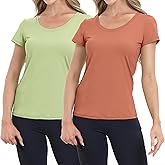 BIG ELEPHANT Womens 2 Pack Short Sleeve Pajama Shirts Sleep Tops Crew Neck Lounge T-Shirts for Women Home and Casual