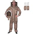 USKEEPERS 3 Layer Bee Suit, Apiarist Ultra Ventilated Beekeeping Suit for Men & Women, Beekeepers Suit with Bee Gloves & 2 Beekeeping Veils (Brown S)