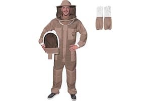 USKEEPERS 3-Layer Ultra Ventilated Bee Suit for Men & Women – Premium Beekeeping Suit with Bee Gloves & Two Detachable Beekeeping Veils (Brown XL)
