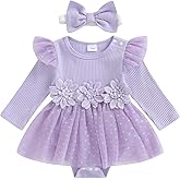 Hnyenmcko Newborn Baby Girl Romper Dress Long Sleeve 3D Flower Embroidery Tulle Dresses Jumpsuit Fall Winter Outfits Set