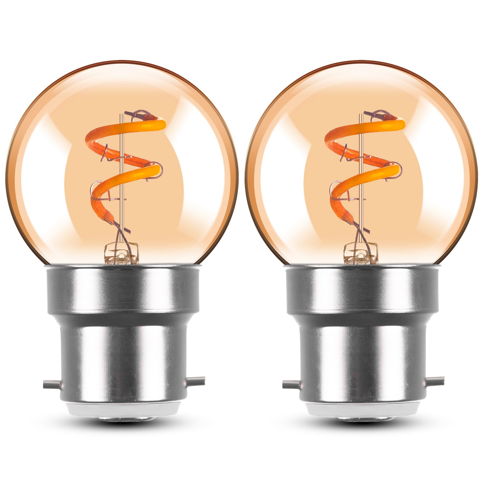 Genixgreen Vintage Bayonet LED Light Bulbs B22 1W Mini Globe BC Bulbs Low Wattage Night Light Spiral Filament Decorative Light Bulbs,15W Incandescent Equivalent,2200K Extra Warm White,2 Pack — image 1
