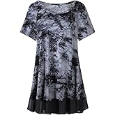 LARACE Plus Size Tunic Tops for Womens Summer Clothes Dressy Round Neck Short Sleeve Shirts Flowy Chiffon Blouses