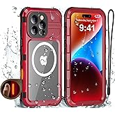 Evcing for iPhone 16 Pro Waterproof Case Compatible with MagSafe, IP68 Underwater Case Built-in Screen Protector, Heavy Duty Metal 360° Full Body Protection, 12FT Military Grade, 6.3 Inch (Red)