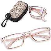 OPTOFENDY Folding Reading Glasses for Women Men, Small Spring Hinge Readers, Portable Blue Light Glasses with Zipper Case