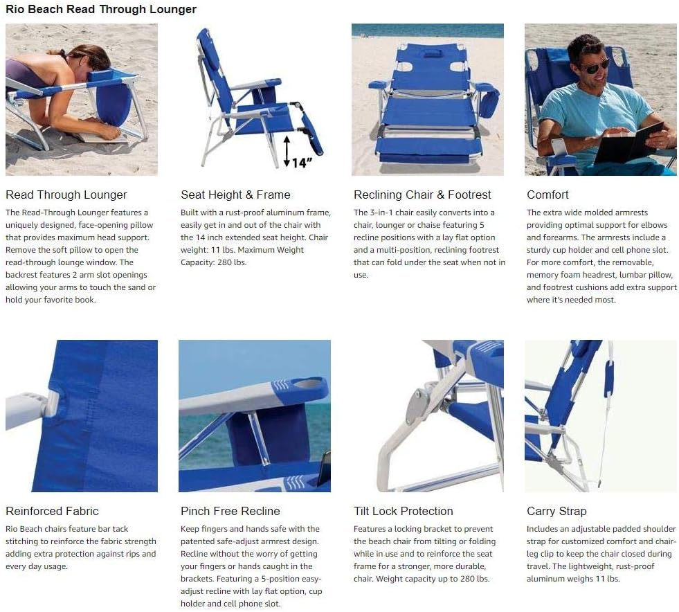 rio beach face opening sunbed high seat beach chair & lounger