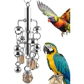 KATUMO Large Bird Toys, Natural Wooden and 304 Stainless Steel Bell Toy for Parrots, 1.46 LB Heavy Birds Cage Toy for Amazon Parrot, African Greys, Budgies, Lovebirds, Cockatiels,Cockatoo