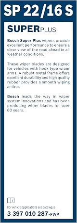 Bosch SuperPlus SP 22/16 S Front Windshield Wiper Blade 550mm 400mm view 3