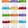 WeeSprout Glass Baby Food Storage Jars w/Lids (4 oz, 12 Pack Set) Snack, Puree, Reusable Small Containers, Breast Milk, Fridge or Freezer, Microwave & Dishwasher Safe, Essential Must Have for Infants