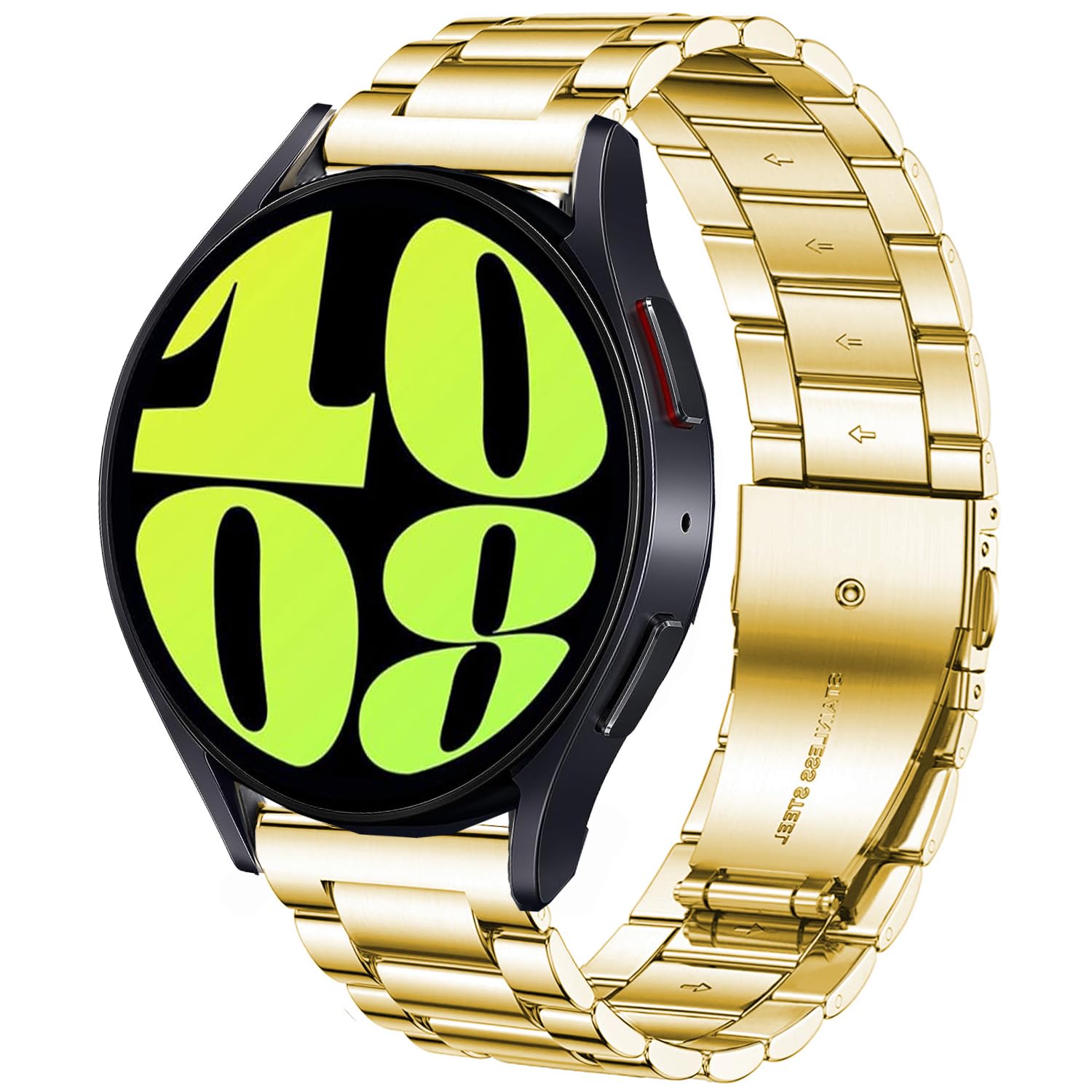 DEALELE Compatible with Samsung Galaxy Watch 6 / 6 Classic / 5 / 5 Pro / 4 / 4 Classic / 3 41mm / Active 2, 20mm Stainless Steel Metal Replacement Strap for Huawei GT2 42mm / GT3 42mm, Gold