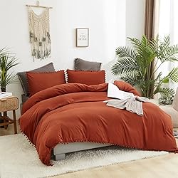 Luxlovery Pom Pom Burnt Orange Comforter Queen Boho