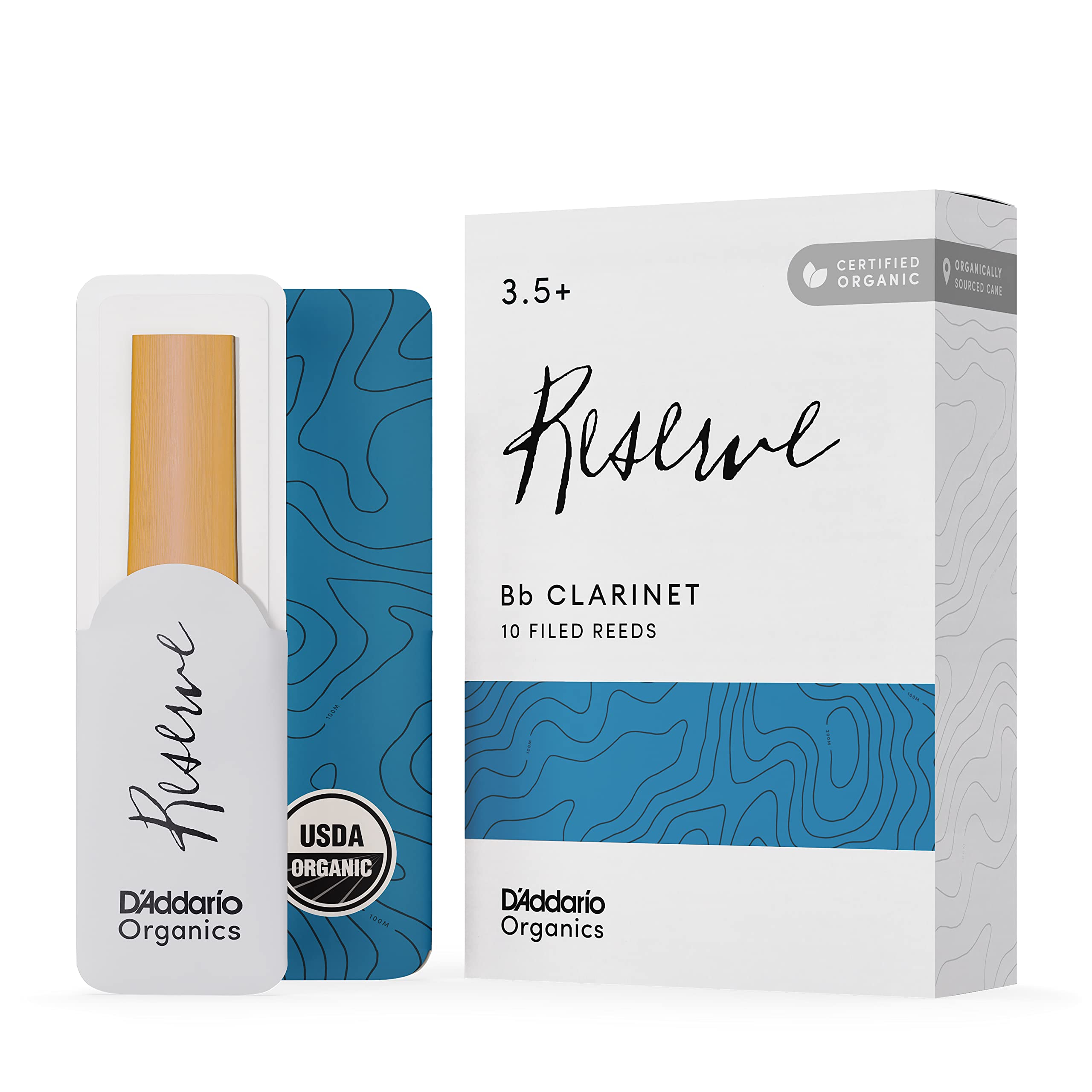 D'Addario Organic Reserve Bb Clarinet Reeds - Reeds for Clarinet - Individually Sealed - 3.5+ Strength, 10 Pack